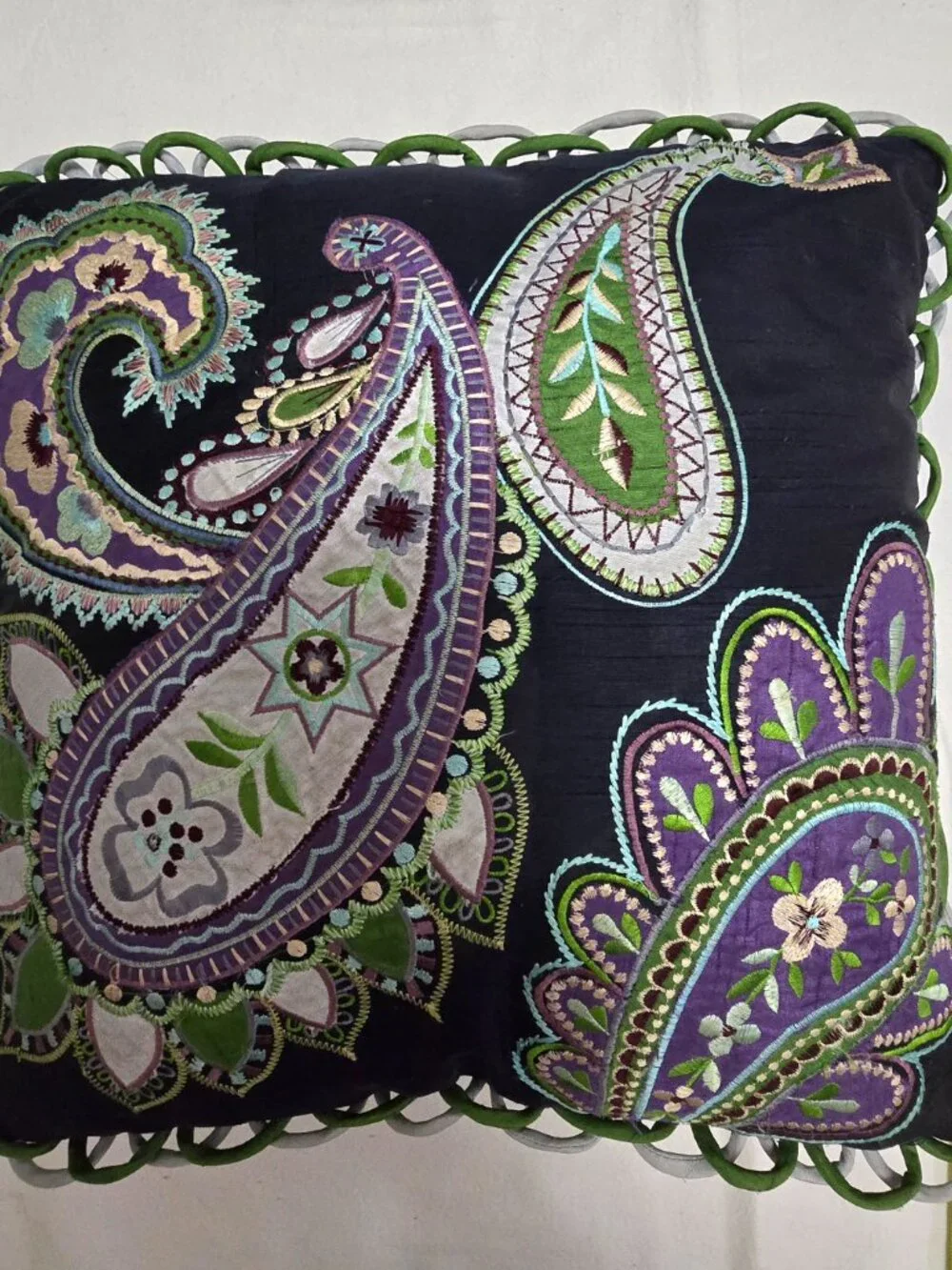 Pier 1 Decorative Paisley Print Throw Pillow Blue Green Purple Zipper EUC.